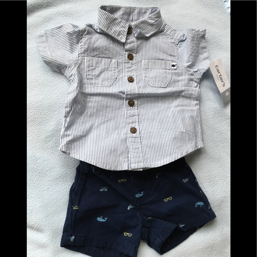 Cute short and button down shirt baby outfit.